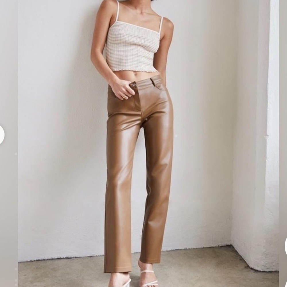 ARITZIA WILFRED The Melina Pant Camel High Waisted Vegan Leather pant Size 6 NWT